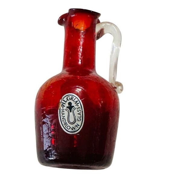 Pilgram Glass Vintage Hand Blown Red Crackle Glass Mini Pitcher - Picture 5 of 8